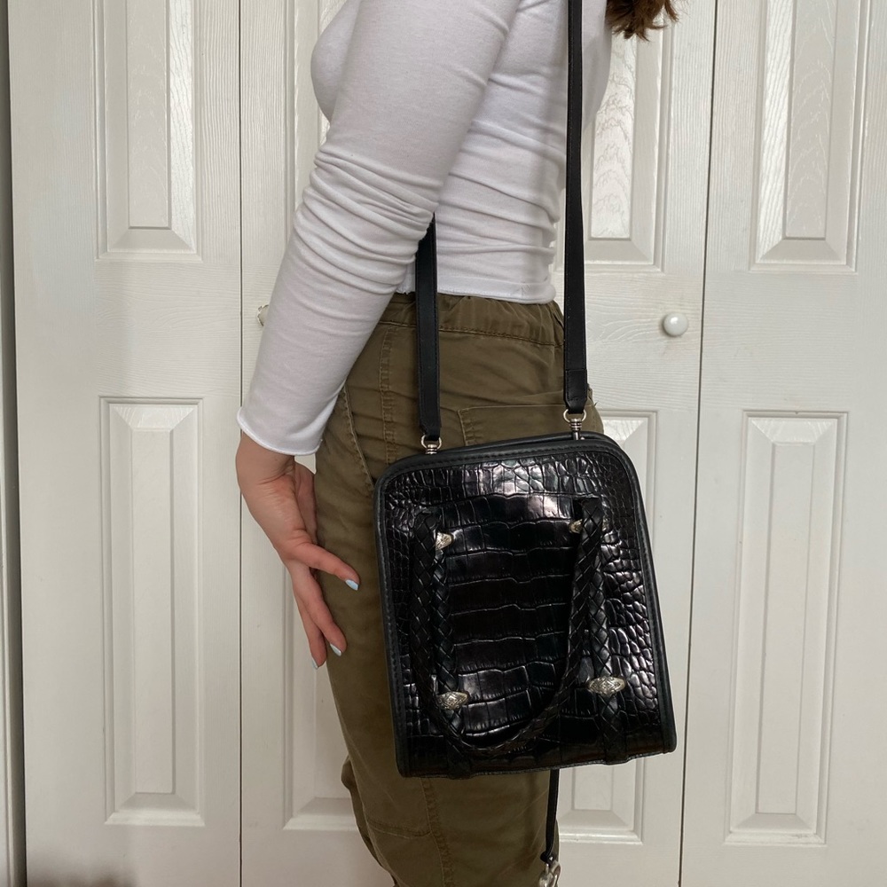 Black Leather Snakeskin Brighton Bag